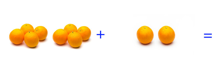 Simple sums with fruits; simple math, calculation
