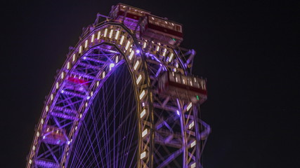 Wiener Riesenrad in Prater night timelapse - oldest and biggest ferris wheel in Austria.