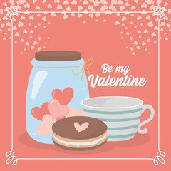 happy valentines day coffee cup cookie and jar glass heart love card