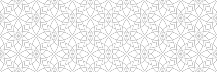 Gray seamless print on white background. Monochrome arabian design