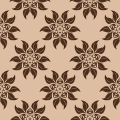 Floral seamless pattern. Brown flowers on beige background