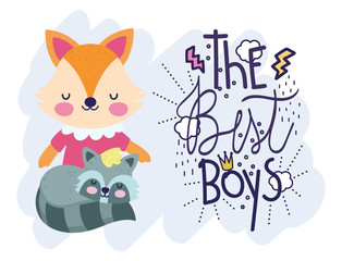 the best boys cute fox and raccoon cartoon card