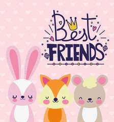 cute animals fox rabbit bear best friends card