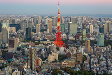 Tokyo Tower, Tokyo among the skyscrapers. TV Tower, Tokyo
