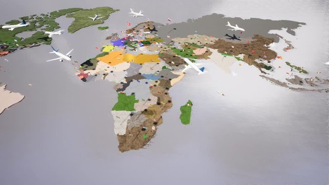 Mappa Terra con bandiere delle nazioni al vento