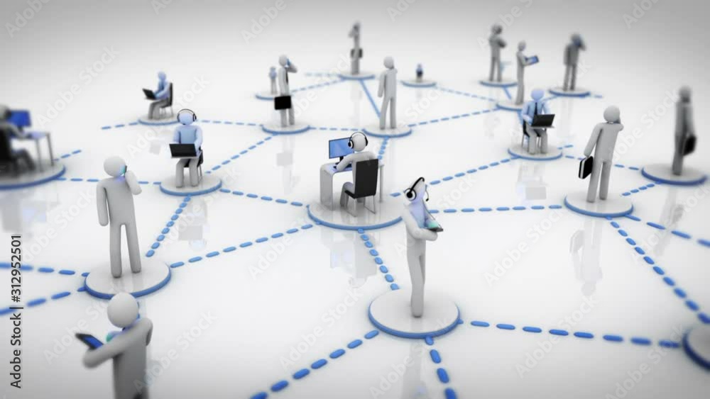 Wall mural social network. blue. 2 videos in 1 file. animation representing the network concept, every characte