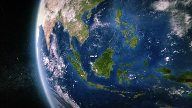 South-east Asia seen from space. 3 videos in 1 file. Highly detailed animation of the Earth seen from space. 