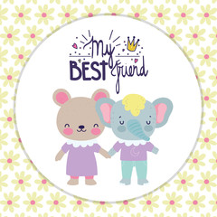 best friends cute female bear and elephant cartoon card
