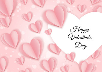 Valentine s day concept background. Pink paper hearts. Cute love sale banner or greeting card