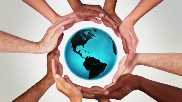 Earth and Hands in a circle. Multiracial female and male hands making a circle. The Earth is turning inside it. Loopable from frame 111 to frame 605.  More options in my portfolio.    