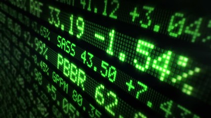 Stock Market Tickers. Loopable. Green. 2 videos in 1 file. Digital animation of Stock Market prices passing by. Lateral view. More options in my portfolio.        
