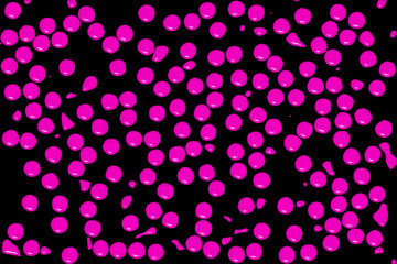 Purple drops of different shapes on black background. 3d illustration