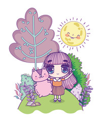 kids, cute little girl anime cartoon hoding squirrel toy outdoor