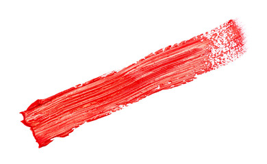 Red paint brush strokes, acrylic drawing. Isolated. - obrazy, fototapety, plakaty