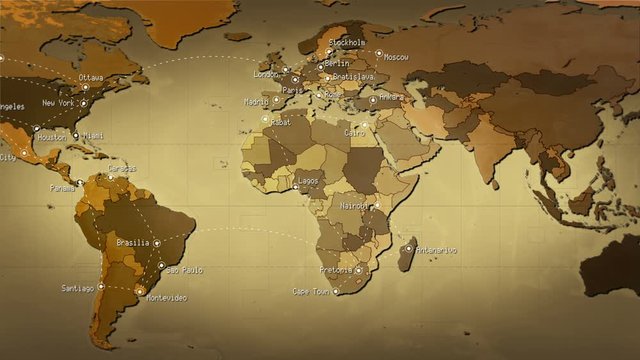 World map  with connections and cities. Loopable. Sepia. More color options in my portfolio.    
