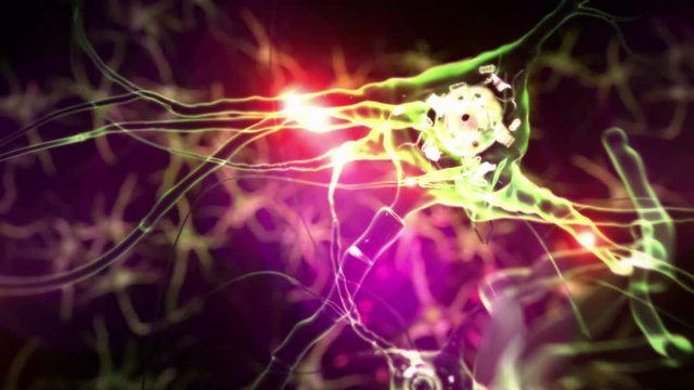 Journey through a neuron cell network inside the brain. Tecno Green. Loopable. Flying across a neuronal network, electric impulses passes by it. Synapse. More options in my portfolio.
