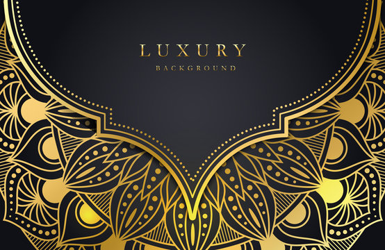 Luxury background with shimmering gold islamic arabesque ornament on dark surface