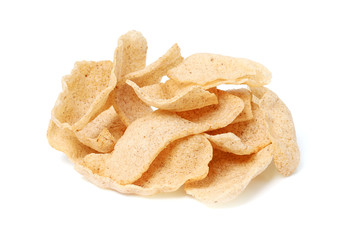 Shrimp rice crackers in thai food isolated on white background, cornflakes, crisp rice,Thai snack, Clipping path