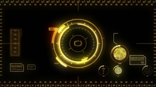 Digital Hud. Yellow. Futuristic computer interface perfect to compose using modes. Loopable from frame 164 to frame 287. More colors in my portfolio. More options in my portfolio.