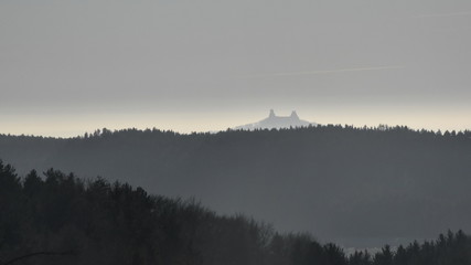 Trosky castle in foggy weather, Bohemian paradise, Czech republic