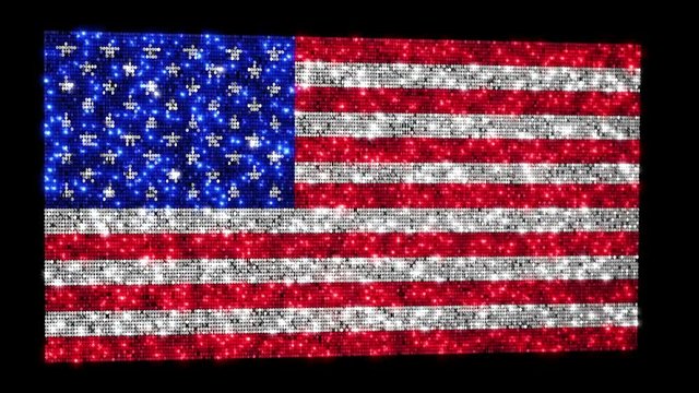 United States flag. Sequins. Loopable. Zoom out. US flag animation, loopable from frame 300 to frame 599. 