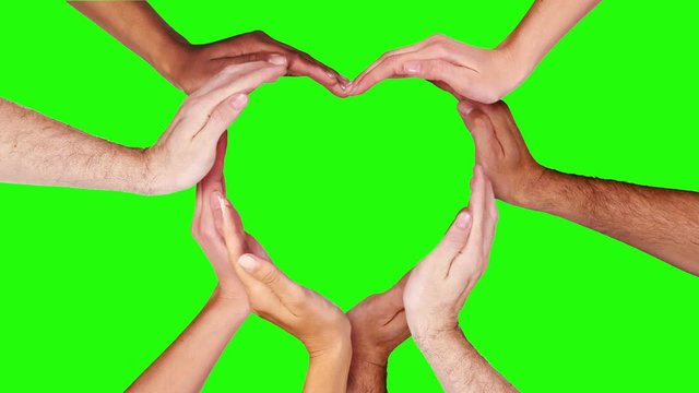 Hands forming a heart. Green Screen. Valentine's Day. Multiracial female and male hands making a heart.  Loopable from frame 111 to frame 338. 