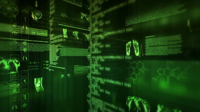 MRI interface. Green. Loopable. Lateral view.  2 videos in 1 file. Multiple MRI, DNA and chromosome videos and data. Medical background. More options in my portfolio.