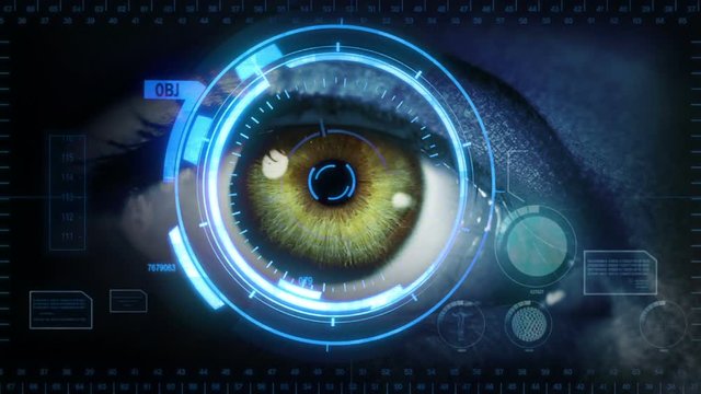 Human eye with futiristic inteface. 2 in 1. Green. Blue skin. Loopable. Technology. More options in my portfolio.