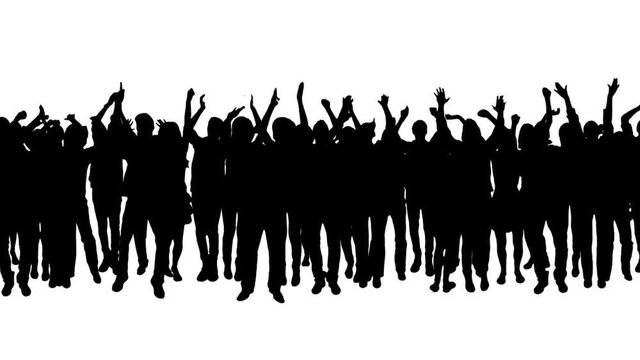 Cheering crowd. Pan. Loopable. Full length. Alpha matte. Crowd clapping and cheering.