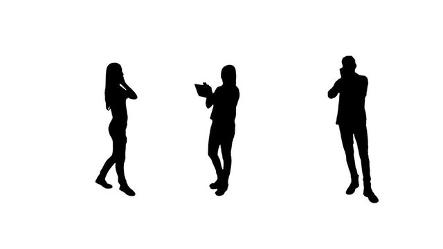 Silhouettes. Technology. 3 in 1. Casual. People silhouettes talking on the phone or using a digital tablet. More options in my portfolio.