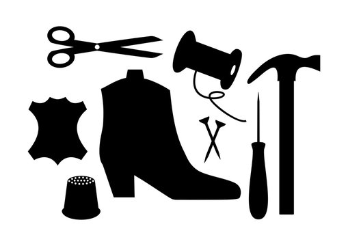 Shoe repair. Shoemaker logo template. Women shoes. Vector illustration.