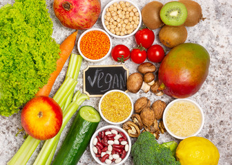 Vegetables backgraund. Vegan concept. Copy space, top view.