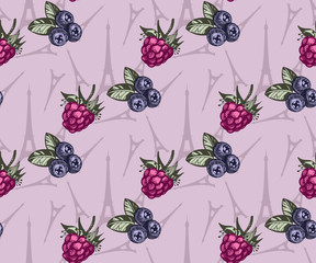 Seamless pattern with Eiffel Tower. Hand drawing decorative background. Vector pattern. Print for textile, cloth, wallpaper, scrapbooking