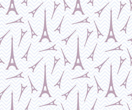 Seamless pattern with Eiffel Tower. Hand drawing decorative background. Vector pattern. Print for textile, cloth, wallpaper, scrapbooking