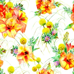 Foto op Plexiglas Watercolor flowers. Artistic seamless pattern. Summer design of textile, fabric, wallpaper, background and more. © Svetlana Yumaguzina