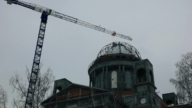 Russia, the city of Chelyabinsk January 2020 Salavat Yulaev street, Construction of the cathedral, Christianity in Russia