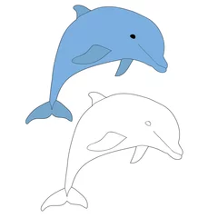 Fototapeten drawing blue dolphin, coloring book © zolotons