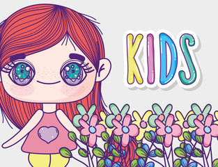 kids, little girl anime cartoon flowers decoration