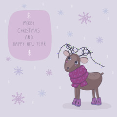 Naklejka premium beautiful happy new year deer with scarf