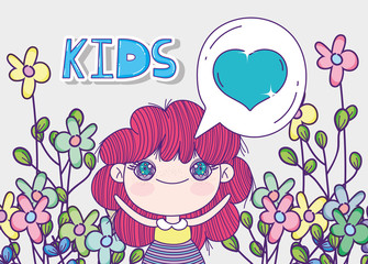 kids, little girl anime cartoon love bubble flowers decoration