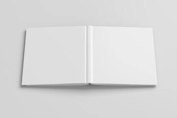 Blank white square open and upside down book cover on white background isolated with clipping path around cover. 3d illustration