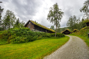 Fototapeta na wymiar old wooden houses on an old farm in norway