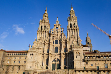 Fototapeta na wymiar view of the main baroque facade of the cathedral of Santiago de Compostela in the obradoiro square on December 6, 2019