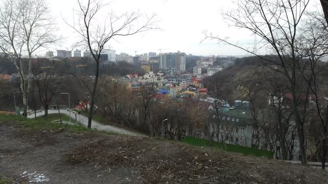 Panorama of Kiev in the area of Andreevsky descent view of Podil in the area of Vozdvizhenka.