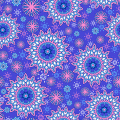 Seamless ornamental oriental pattern. Repeating geometric tiles with mandala. Vector laced decorative background with floral and geometric ornament. Indian or Arabic motive. Boho festival style