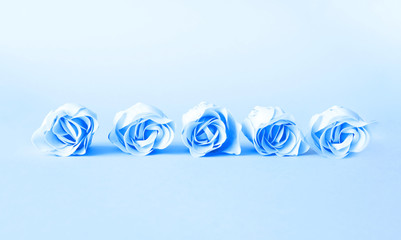 Festive concept from rosebuds on classic blue background. Valentines Day. Trendy color 2020....