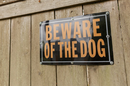 Beware of the Dog Sign on the Wooden Fence