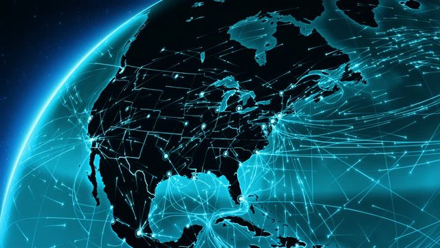 Earth connections. From North America to Europe. Animation of the Earth with bright connections. Cyan. More options in my portfolio.