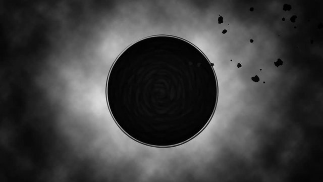 Black hole rotates attracts asteroids animation