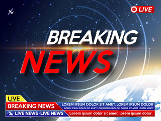 Background screen saver on breaking news. Breaking news live on world map on the blue background.